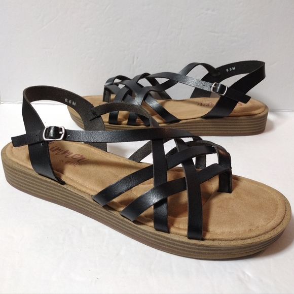 Shimmer by EDL women's Delilah Strappy Toe Slingback Sandals Size 8.5 Black - Picture 4 of 10